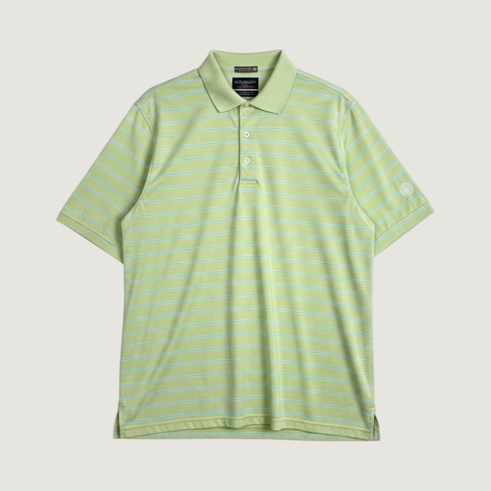 Peter Millar Summer Comfort Polo Shirt Mens Large Green Blue Striped Golf Top